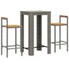 vidaXL Ensemble de bar jardin 3 pcs gris poly rotin/bois massif acacia