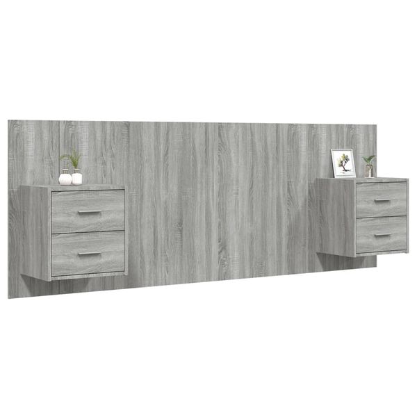 vidaXL T&ecirc;te de lit avec armoires sonoma gris Bois d'ing&eacute;nierie