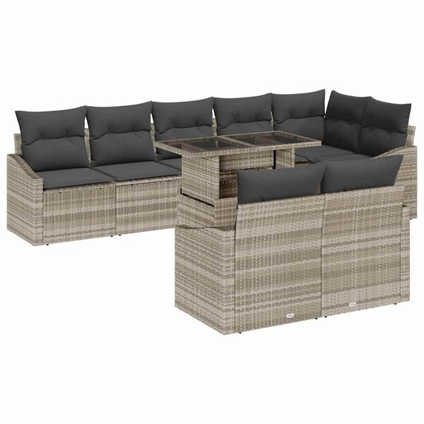 vidaXL Ensemble de canap&eacute; de jardin avec coussin 9 pcs Gris clair