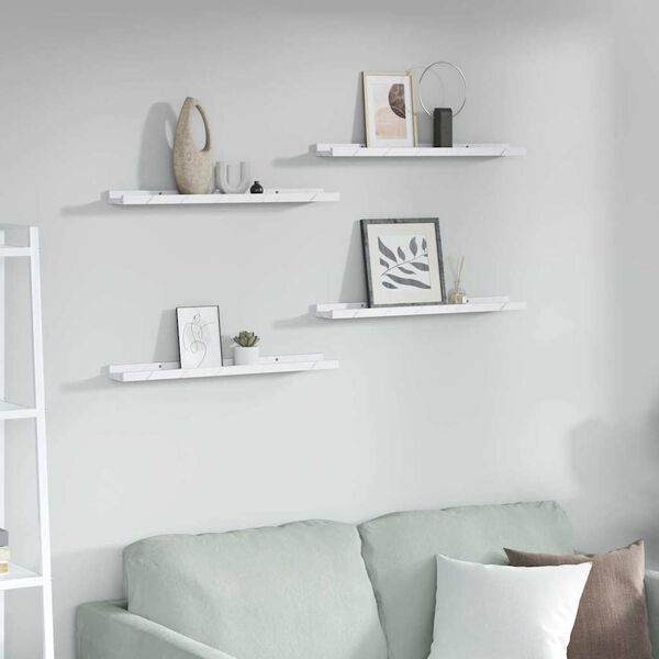 vidaXL &Eacute;tag&egrave;re Murale avec &eacute;tag&egrave;re 4 pcs Marbre blanc 60 x 9 x 3 cm