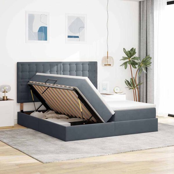 vidaXL Lit de Rangement avec matelas Gris fonc&eacute; 200 x 200 cm Velours