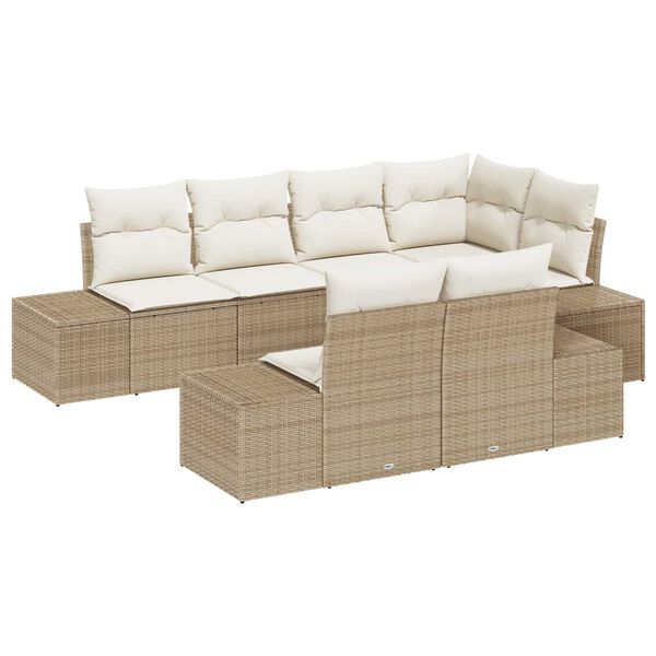 vidaXL Ensemble de canap&eacute; de jardin 7 pcs Beige et cr&egrave;me polyrotin