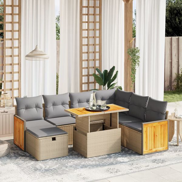 vidaXL Salon de jardin avec coussins 8 pcs beige r&eacute;sine tress&eacute;e