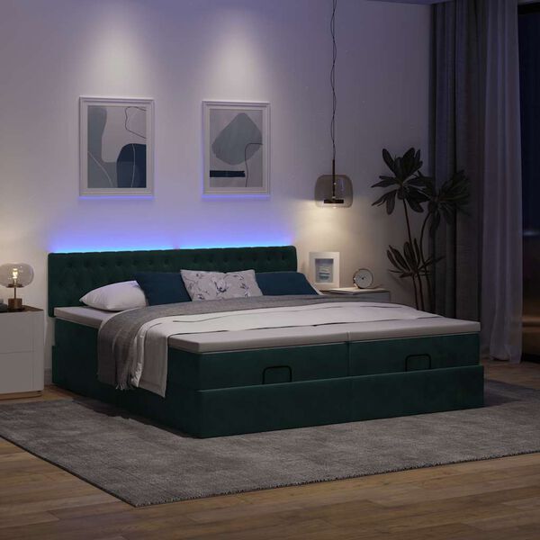 vidaXL Cadre de lit ottoman avec matelas vert fonc&eacute; 160x200 cm velours