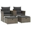 vidaXL Canap&eacute; de jardin 2 places avec tabourets gris r&eacute;sine tress&eacute;e