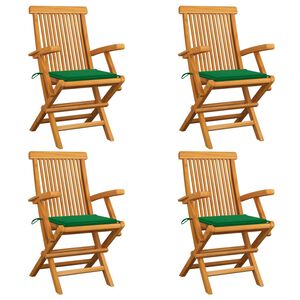 vidaXL Chaises de jardin et coussins vert lot de 4 Bois de teck massif