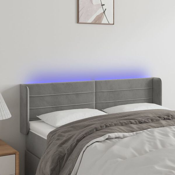 vidaXL T&ecirc;te de lit &agrave; LED Gris clair 147x16x78/88 cm Velours