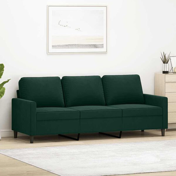 vidaXL Canapé à 3 places Vert foncé 180 cm Velours