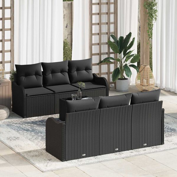 vidaXL Ensemble de canap&eacute; de jardin avec coussin 7 pcs Noir