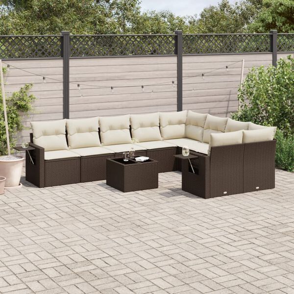 vidaXL Salon de jardin 10 pcs avec coussins marron r&eacute;sine tress&eacute;e