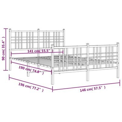 vidaXL Cadre de lit métal sans matelas et pied de lit blanc 140x190 cm