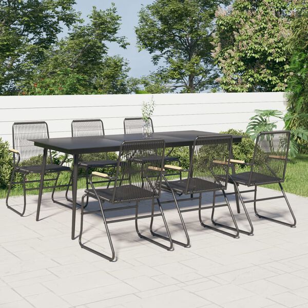 vidaXL Ensemble à manger de jardin 7 pcs Noir Rotin PVC