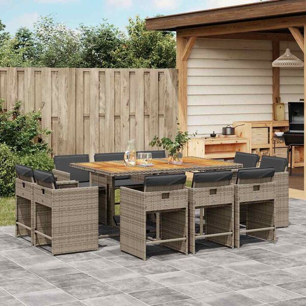 vidaXL Ensemble &agrave; manger de jardin 11pcs avec coussins gris poly rotin