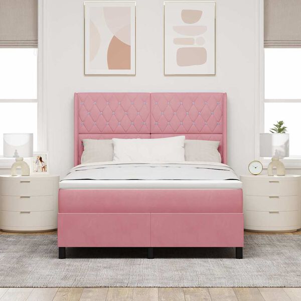 vidaXL Lit &agrave; Ressorts avec Matelas LED Rose 160 x 200 cm Velours
