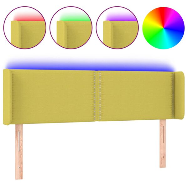 vidaXL T&ecirc;te de lit &agrave; LED Vert 147x16x78/88 cm Tissu