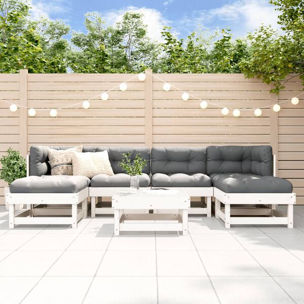 vidaXL Salon de jardin 7 pcs avec coussins blanc bois massif