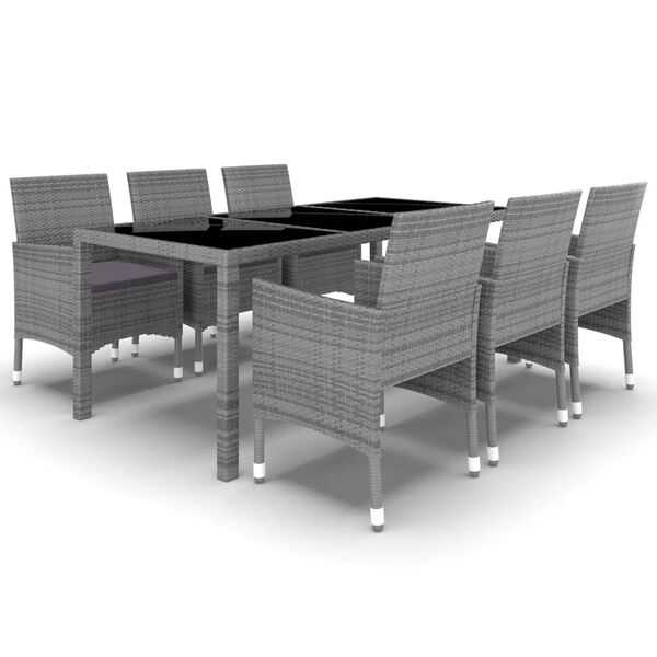 vidaXL Ensemble &agrave; Manger jardin 7 pcs R&eacute;sine tress&eacute;e verre tremp&eacute; Gris