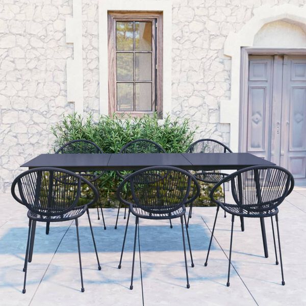 vidaXL Ensemble &agrave; manger d'ext&eacute;rieur 7 pcs Rotin PVC Noir