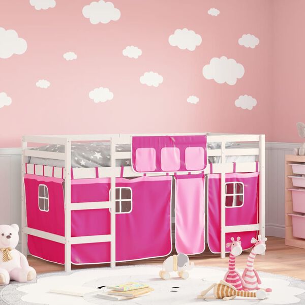 vidaXL Lit mezzanine enfants avec rideaux sans matelas rose 90x200cm