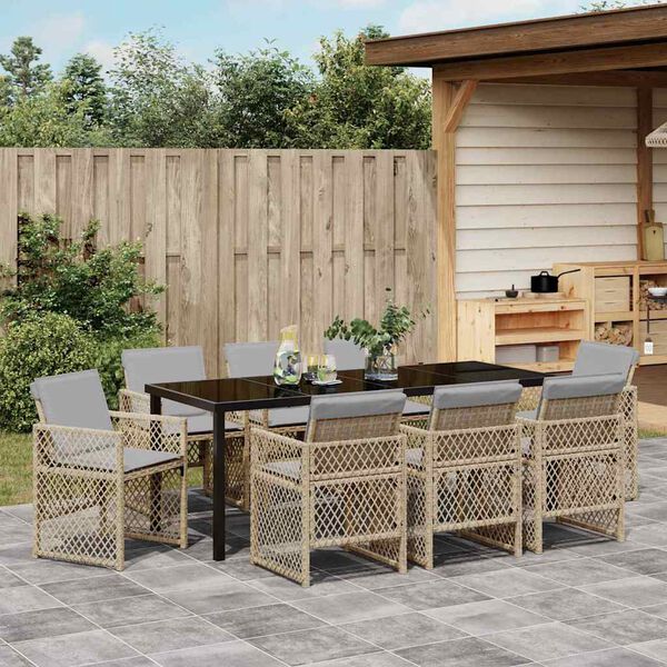vidaXL Ensemble de salle &agrave; manger pour jardin 9 pcs Beige polyrotin