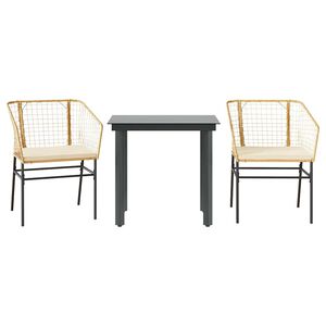 vidaXL Ensemble &agrave; manger jardin coussins 3pcs marron poly rotin verre