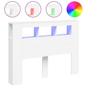 vidaXL T&ecirc;te de lit &agrave; LED blanc 140x18,5x103,5 cm bois d'ing&eacute;nierie