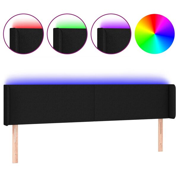vidaXL T&ecirc;te de lit &agrave; LED Noir 183x16x78/88 cm Tissu