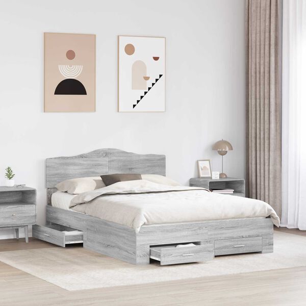 vidaXL Cadre de lit Gris Sonoma 140 x 190 cm Bois d'ing&eacute;nierie
