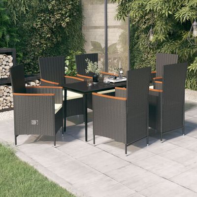 vidaXL Ensemble à manger de jardin avec coussins 7 pcs Noir