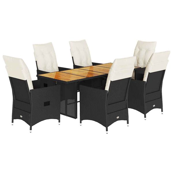 vidaXL Ensemble &agrave; manger de jardin coussins 7 pcs noir r&eacute;sine tress&eacute;e