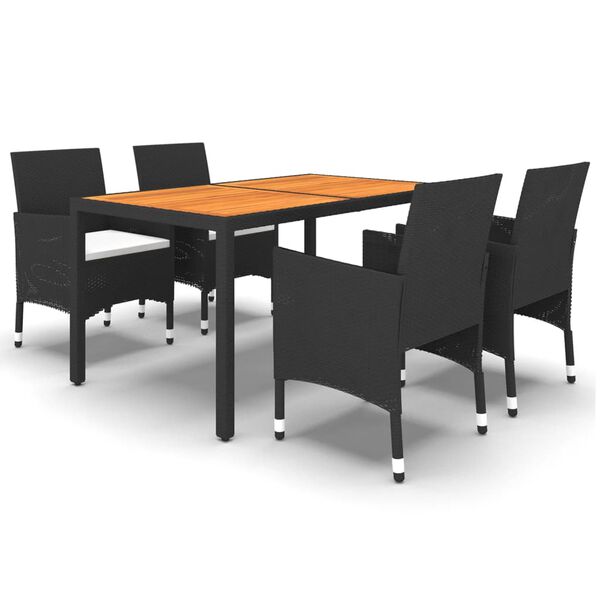 vidaXL Ensemble &agrave; manger de jardin 5 pcs R&eacute;sine tress&eacute;e Noir