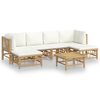 vidaXL Salon de jardin 7 pcs avec coussins blanc cr&egrave;me bambou