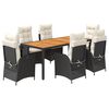 vidaXL Ensemble &agrave; manger de jardin coussins 7pcs Noir R&eacute;sine tress&eacute;e
