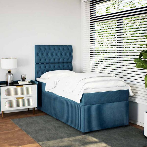 vidaXL Sommier &agrave; lattes de lit et matelas Bleu fonc&eacute; 80x200 cm Velours