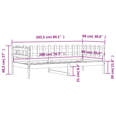 vidaXL Lit de jour 90x200 cm Bois de pin massif