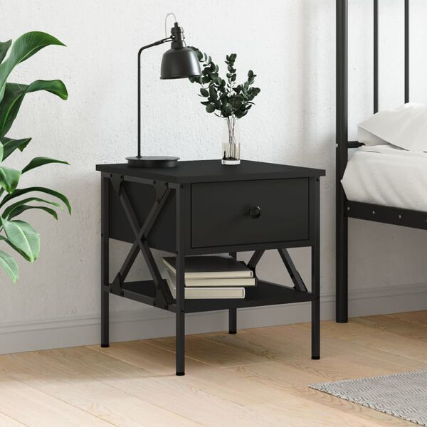 vidaXL Table de chevet noir 40x42x45 cm bois d&rsquo;ing&eacute;nierie