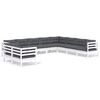 vidaXL Salon de jardin 10 pcs avec coussins blanc bois de pin massif