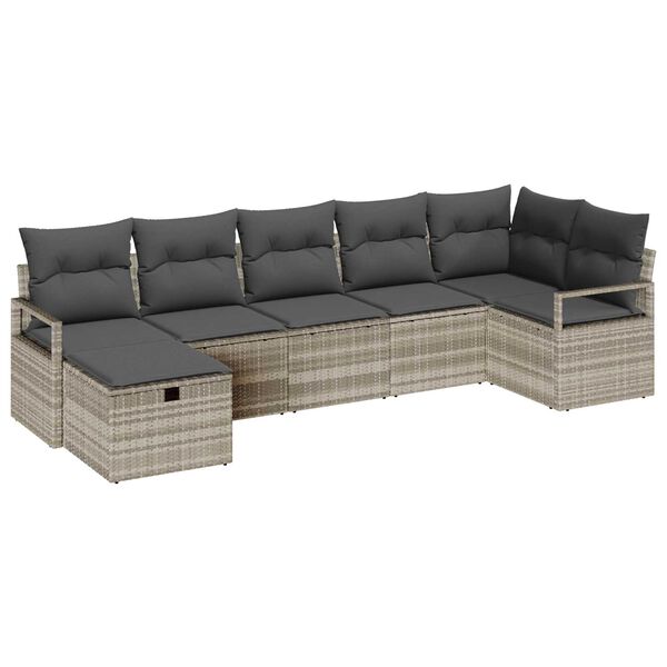 vidaXL Ensemble de Canap&eacute;s avec coussin 7 pcs Gris clair polyrotin