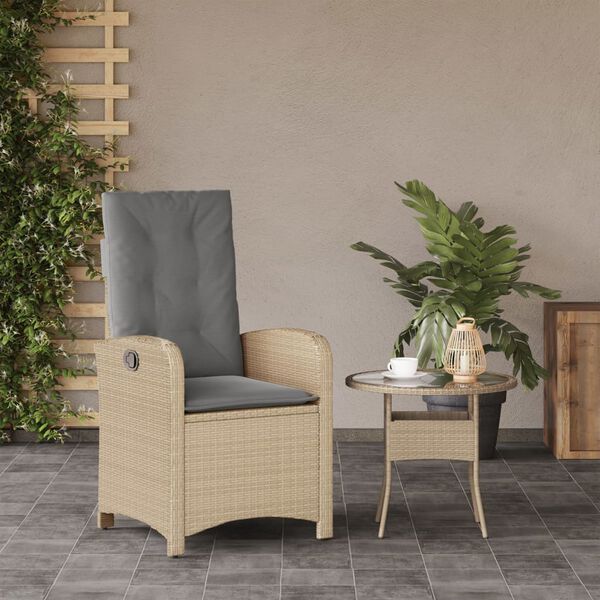 vidaXL Chaise inclinable de jardin coussins m&eacute;lange beige poly rotin