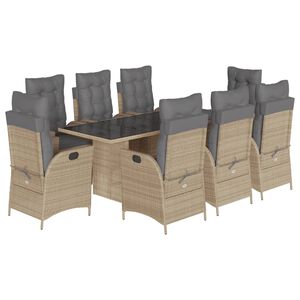 vidaXL Ensemble &agrave; manger de jardin et coussins 9 pcs m&eacute;lange beige