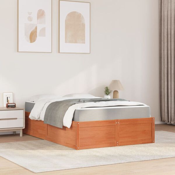 vidaXL Lit avec matelas cire marron 120x200 cm bois massif de pin