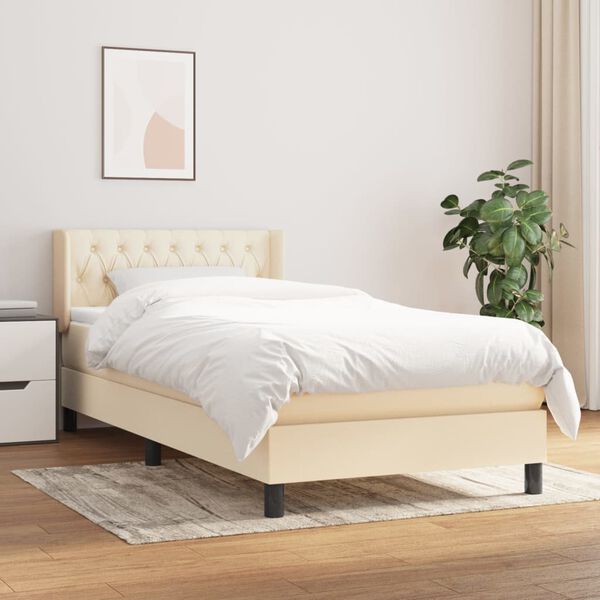 vidaXL Sommier &agrave; lattes de lit avec matelas Cr&egrave;me 100x200 cm Tissu