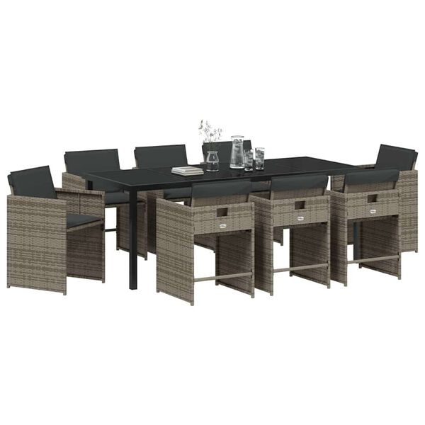 vidaXL Ensemble de salle &agrave; manger pour jardin 9 pcs Gris polyrotin