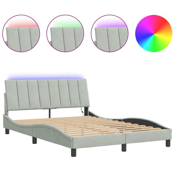 vidaXL Cadre de lit avec LED sans matelas Hanko gris clair 140x190cm velours