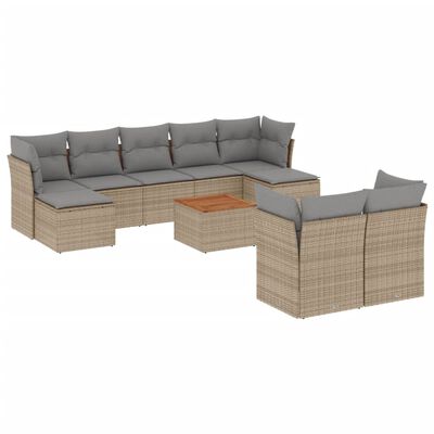 vidaXL Salon de jardin avec coussins 10 pcs beige résine tressée