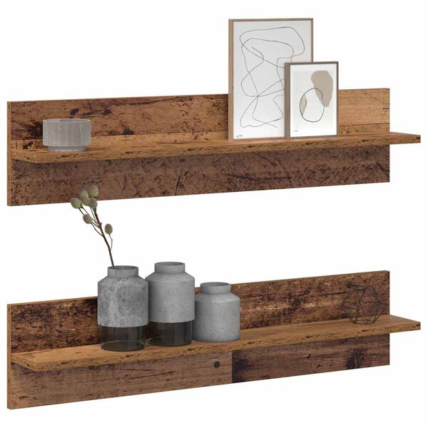 vidaXL &Eacute;tag&egrave;re Murale avec &eacute;tag&egrave;re 2 pcs Bois Ancien 80 x 11,5 x 18 cm