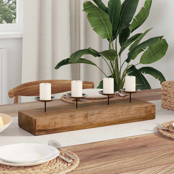 vidaXL Bougeoir Naturel 50 x 15 x 10 cm Teck massif