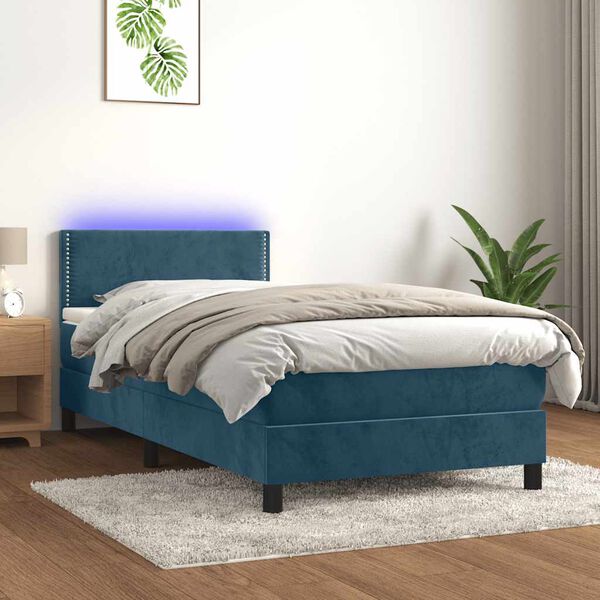 vidaXL Sommier &agrave; lattes de lit avec matelas LED Bleu fonc&eacute; 100x200 cm