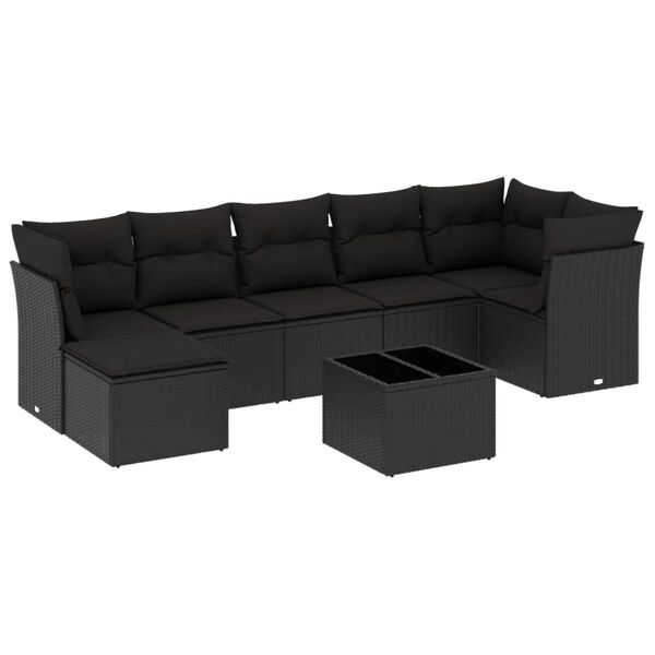 vidaXL Salon de jardin 8 pcs avec coussins noir r&eacute;sine tress&eacute;e