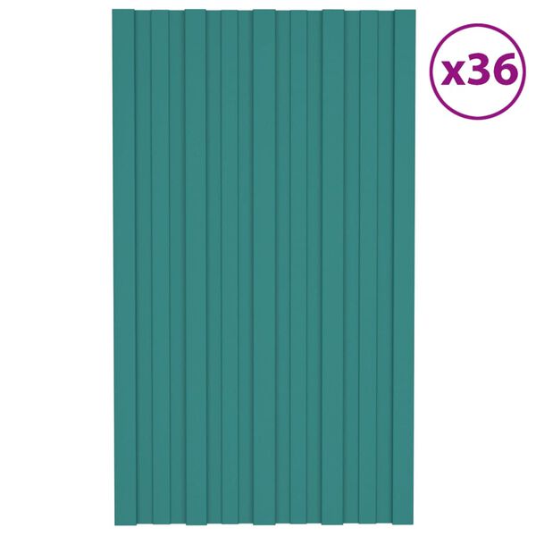 vidaXL Panneaux de toiture 36 pcs Acier galvanis&eacute; Vert 80x45 cm